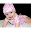 Plain Style Light Pink White Damask Baby Jumpsuit with Cap Set TH390 
